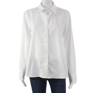 Wyeth Women Basic White Cotton Collared Long Sleeve Button-Up Blouse Size S